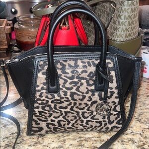 Michael Kors Black and Brown Leopard Satchel